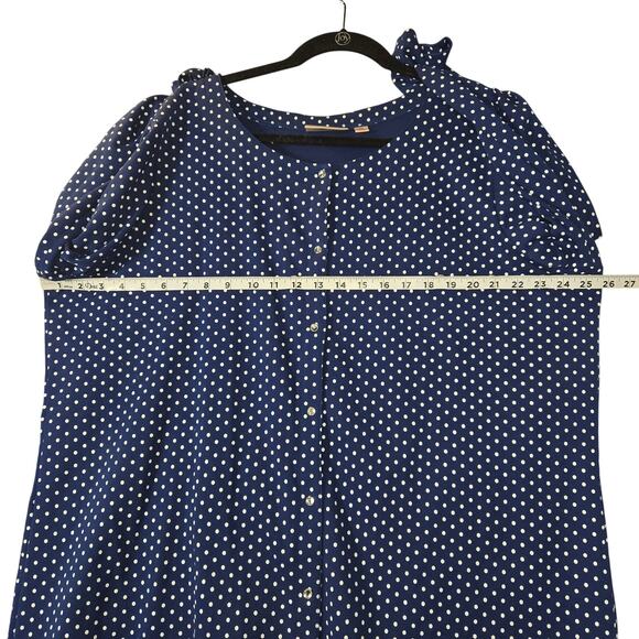 Quacker Factory Jeanne Bice Women 2X Snap Front Top Blue White Polka Dot Stretch - Picture 8 of 11